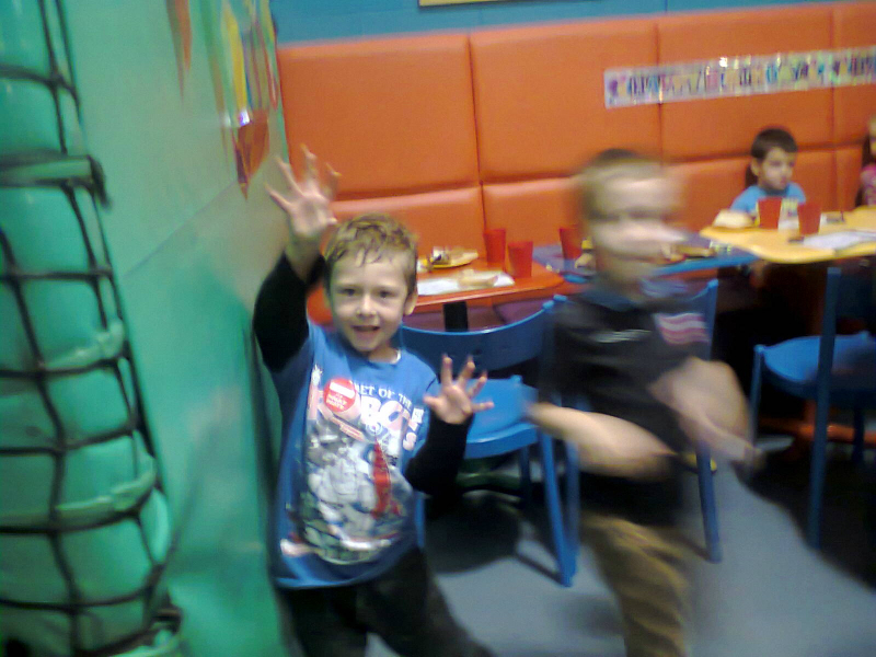 Mason enjoying Wacky Warehouse at Henry's party.