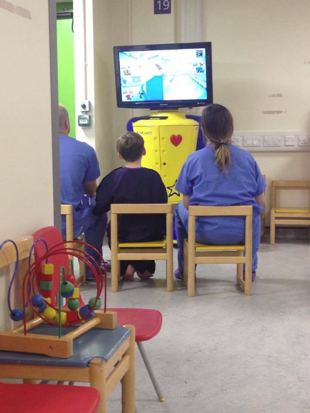 Mason waiting to go for his operation at Great Ormond Street Hospital.