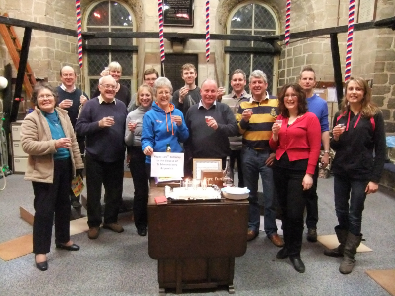 The Norman Tower ringers celebrate 100 years to the day since the birth of the diocese of St Edmundsbury and Ipswich on 21st January 1914.