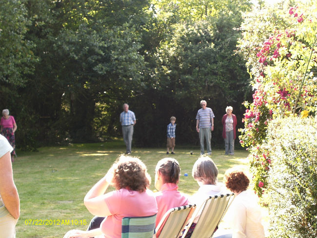 Boules on the lawn.