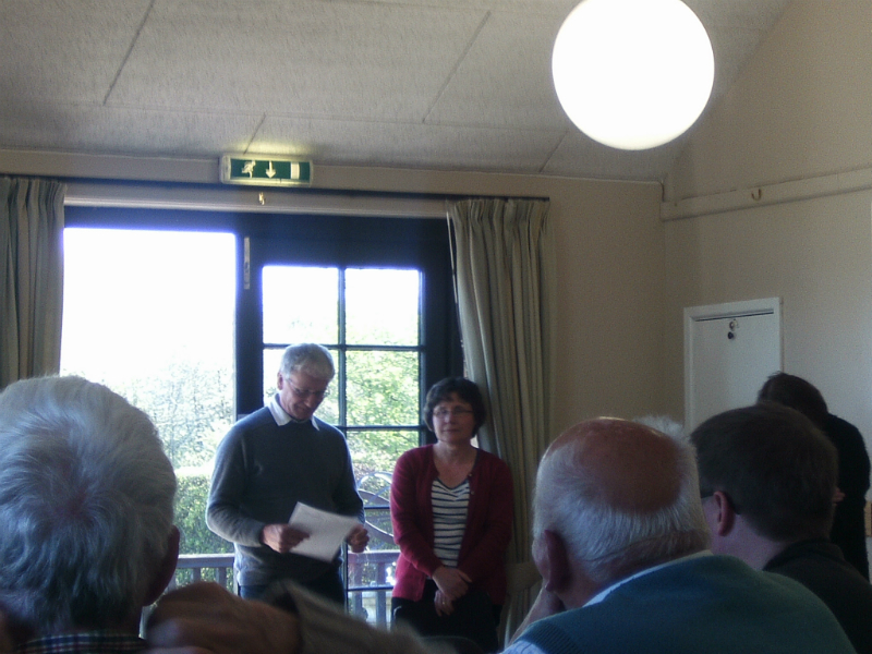 Chris and Margaret Bulleid announcing the results.