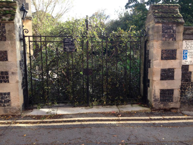 Tree down behind the main gates to St Mary-le-Tower churchyard.