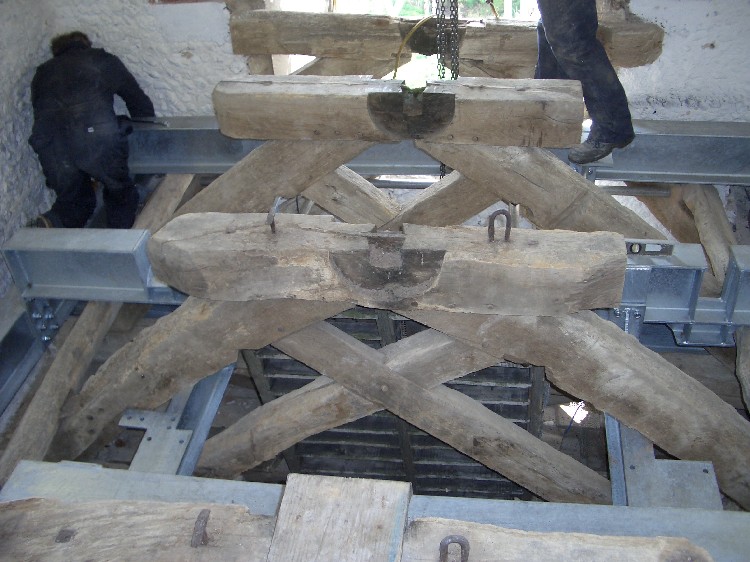 Photo of partially assembled new bell frame, Parham