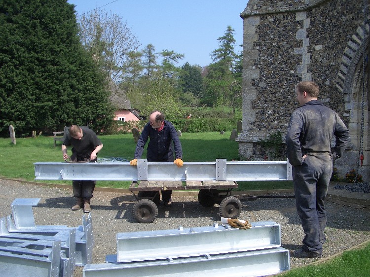 Photo of steelwork for the new frame, Parham